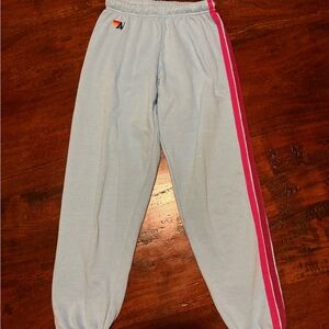 Women’s Light Blue Joggers with Pink Stripe